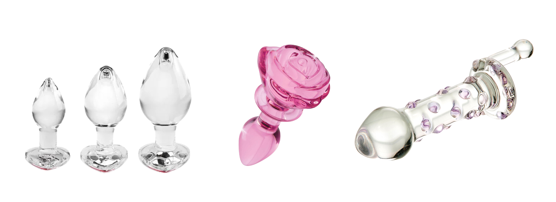 Body-safe glass anal toys with smooth polished surface designed for temperature play and precision stimulation