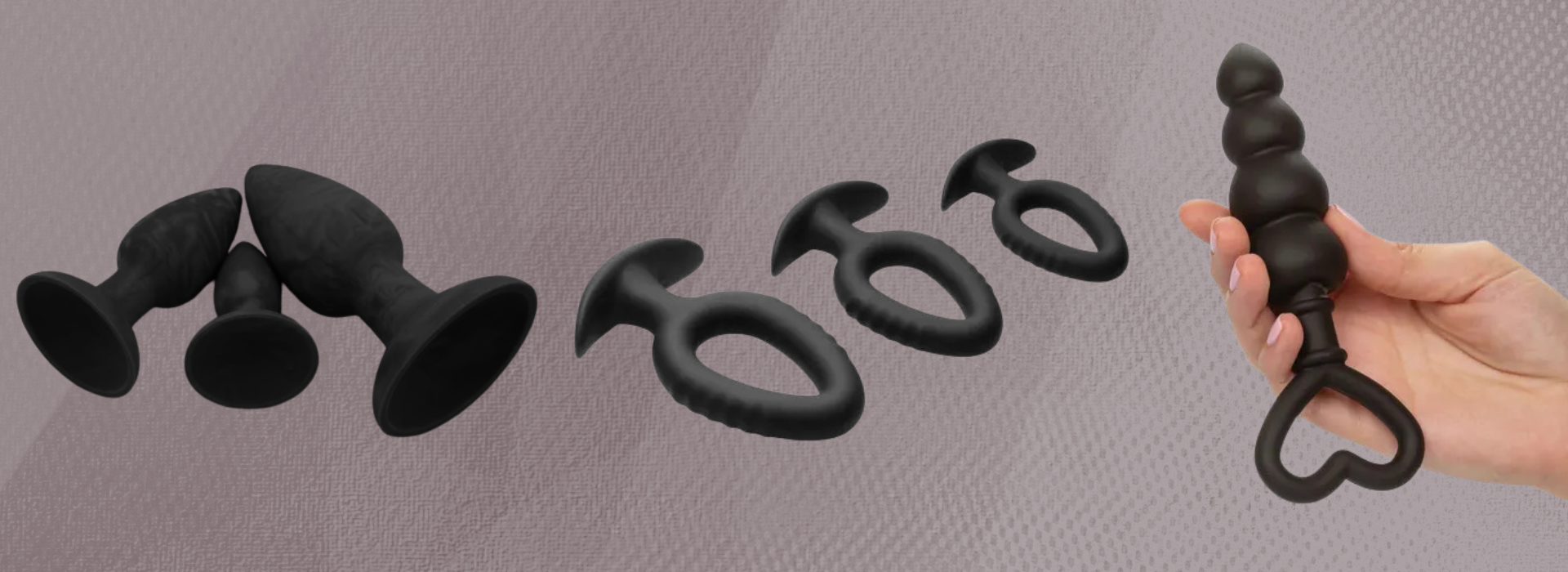 Body-safe silicone anal toys in different shapes and firmness levels